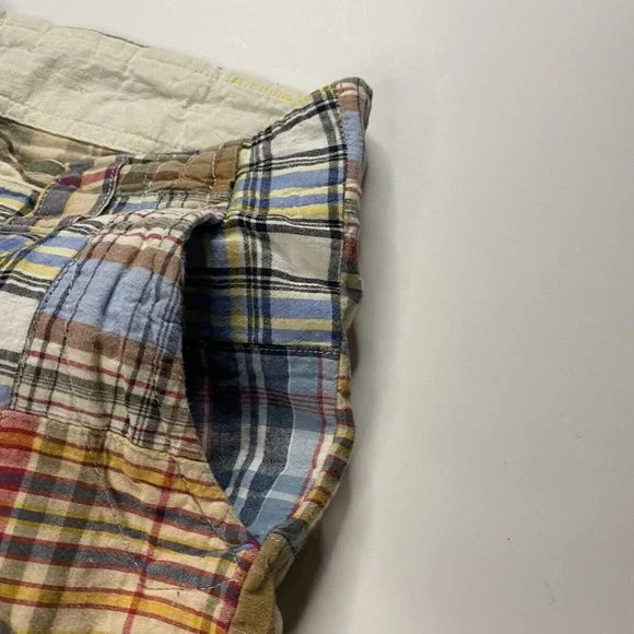 Khaki Men’s Madras Plaid Patchwork Chino Shorts Multicolor Size W 32 - Picture 3 of 7